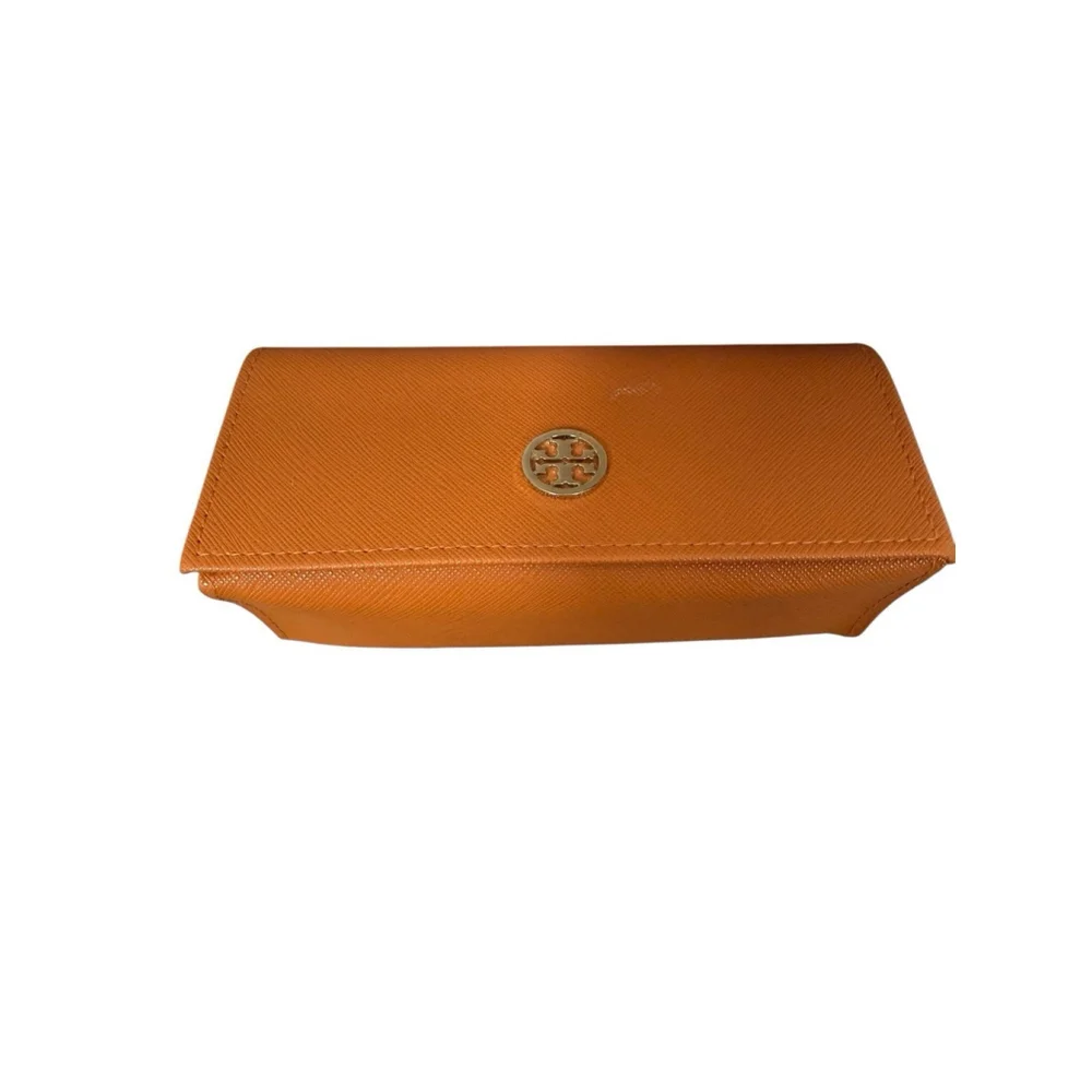 Tory Burch Triangle Siaffaino Leather Eyeglass Case Orange W Cleaning Cloth Bag - Picture 1 of 4